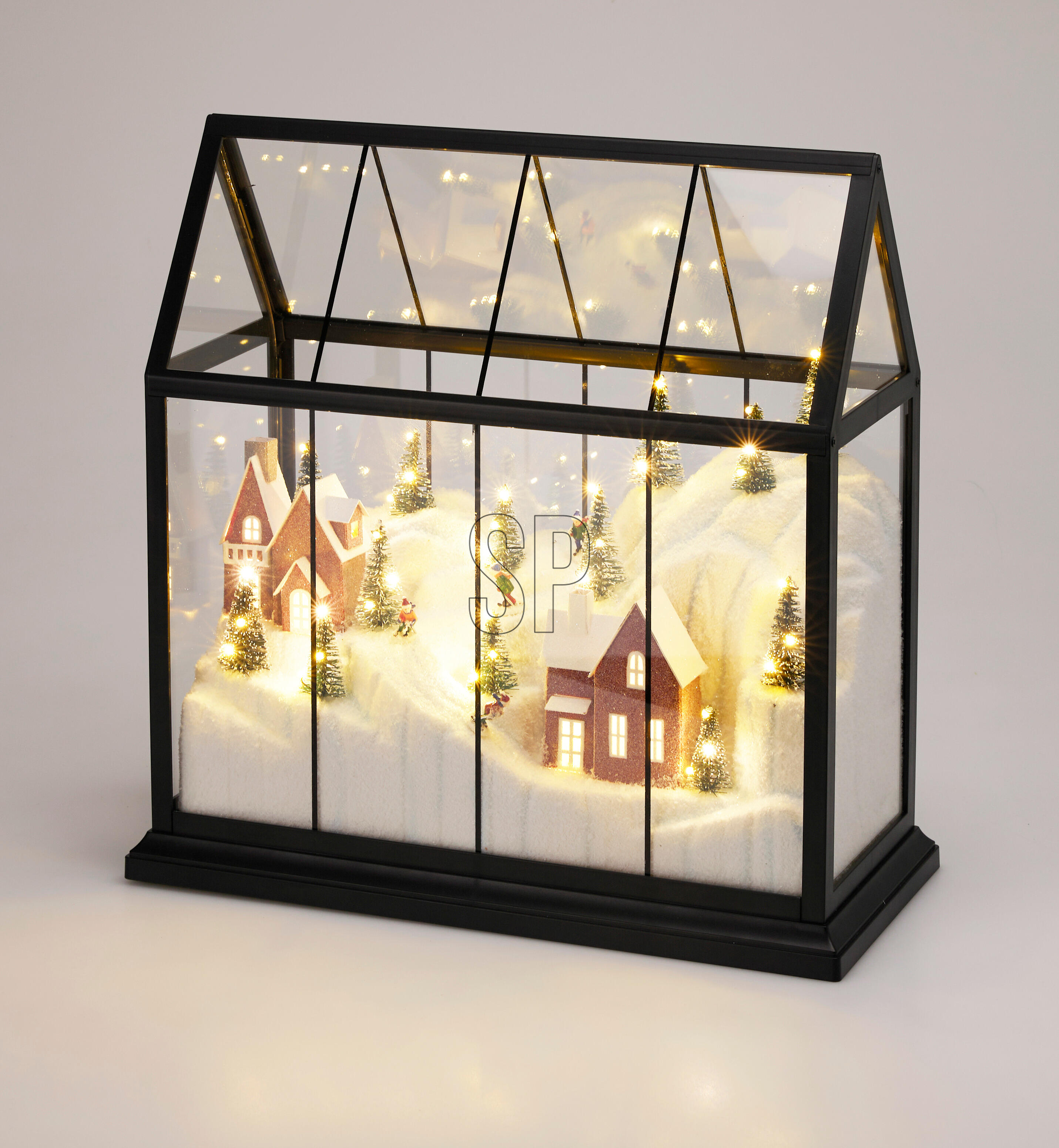 Glashaus mit Winterlandschaft und LED CHRISTMAS