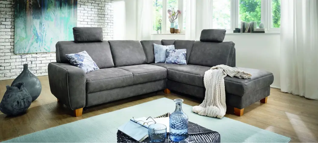 Wohnlandschaft mit Relaxfunktion ELIZABETH Wohnlandschaft mit Relaxfunktion ELIZABETH aus anthrazitfarbenem Kunstleder. B/H/T ca. 248/88/215 cm