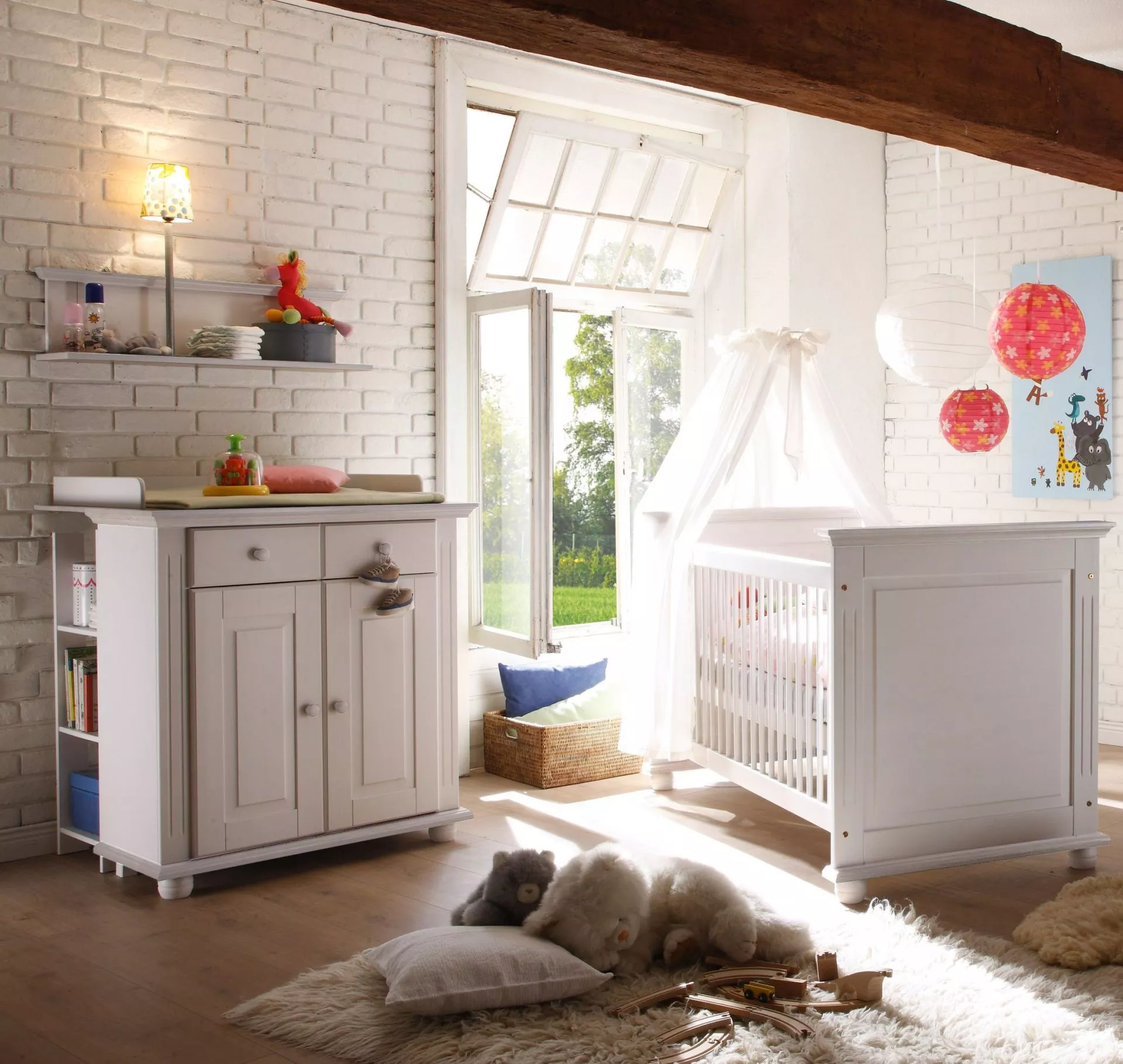 babyzimmer massivholz Babyzimmer 3-teilig LAURA - Komplettset | Kiefer massiv weiß | Landhaus